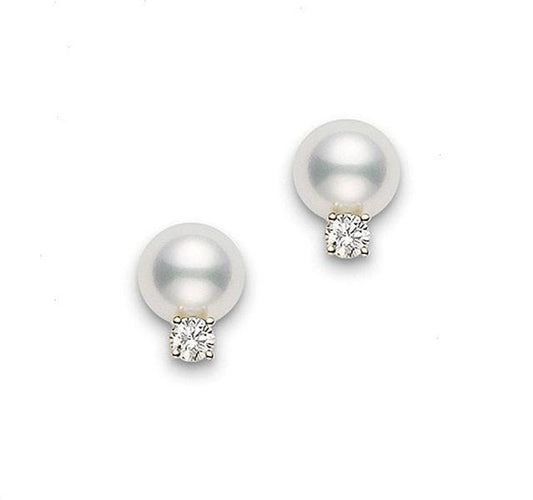 Akoya Pearl and Diamond Stud Earrings in Yellow