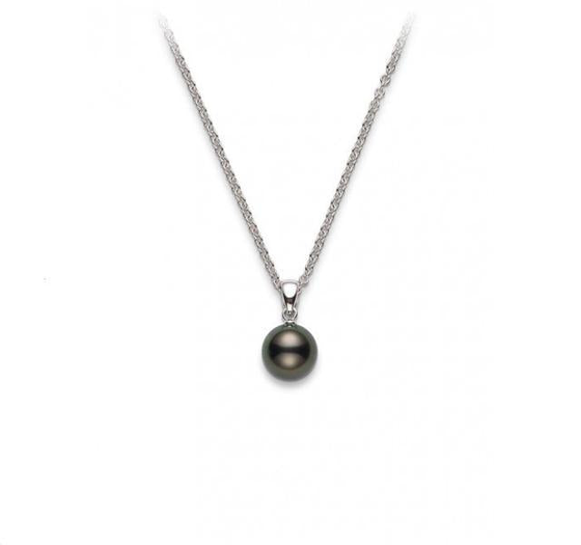 8mm Black Pearl Pendant in White Gold