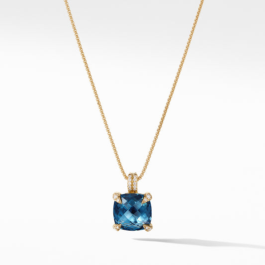 Pendant Necklace with Hampton Blue Topaz and Diamonds in 18K Gold