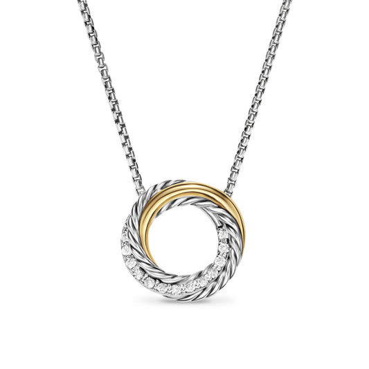 Crossover Pendant Necklace in Sterling Silver with 18K Yellow Gold and Diamonds, 14.5mm