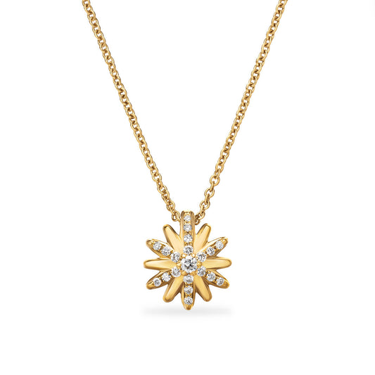 Petite Starburst Pendant Necklace in 18K Yellow Gold with Diamonds, 10.5mm