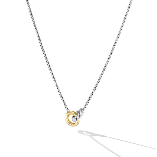 Petite Cable Linked Necklace in Sterling Silver with 14K Yellow Gold, 15mm