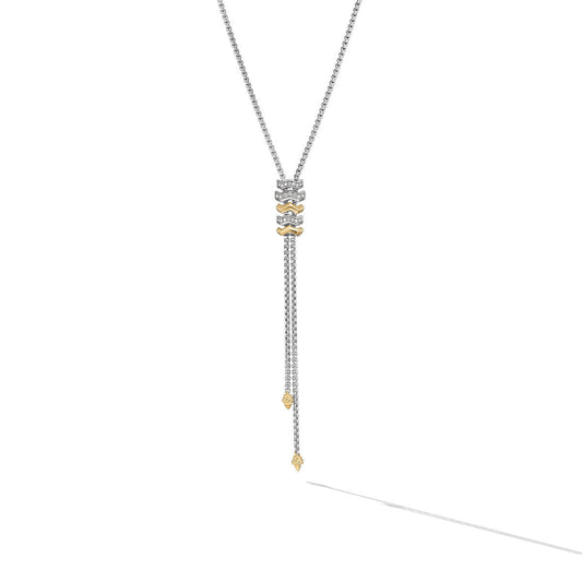 Zig Zag Stax Y Necklace in Sterling Silver with 18K Yellow Gold and Diamonds