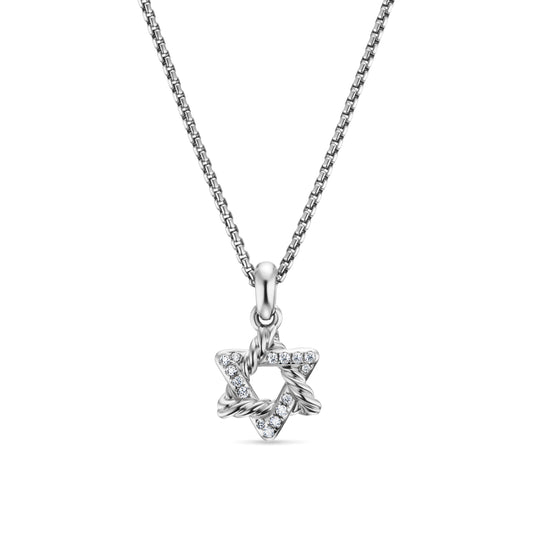 Star of David Pendant Necklace in Sterling Silver with Diamonds, 9.6mm