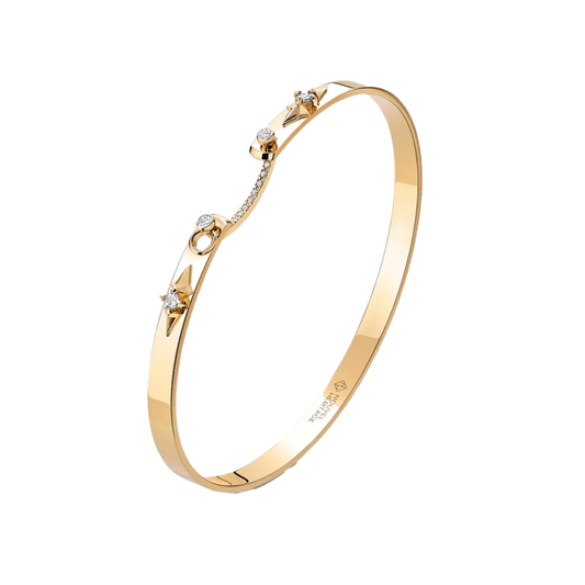 'Reverie' Bangle with Princes and Round Cut Diamonds in Yellow Gold