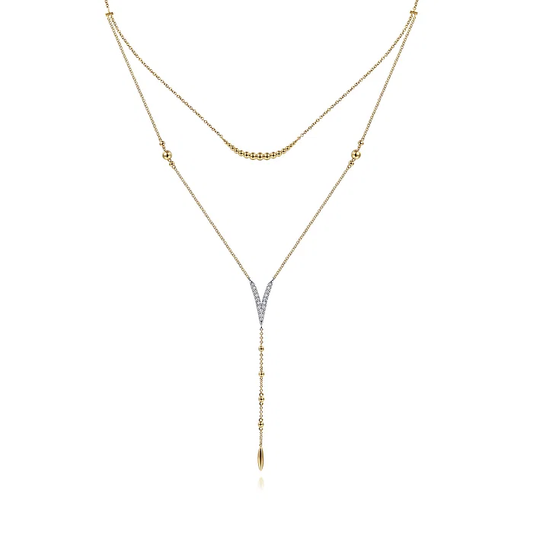 Diamond Pave Layered Chevron Lariat Necklace