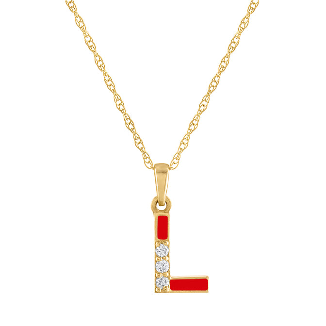 L Initial Pendant with Red Enamel