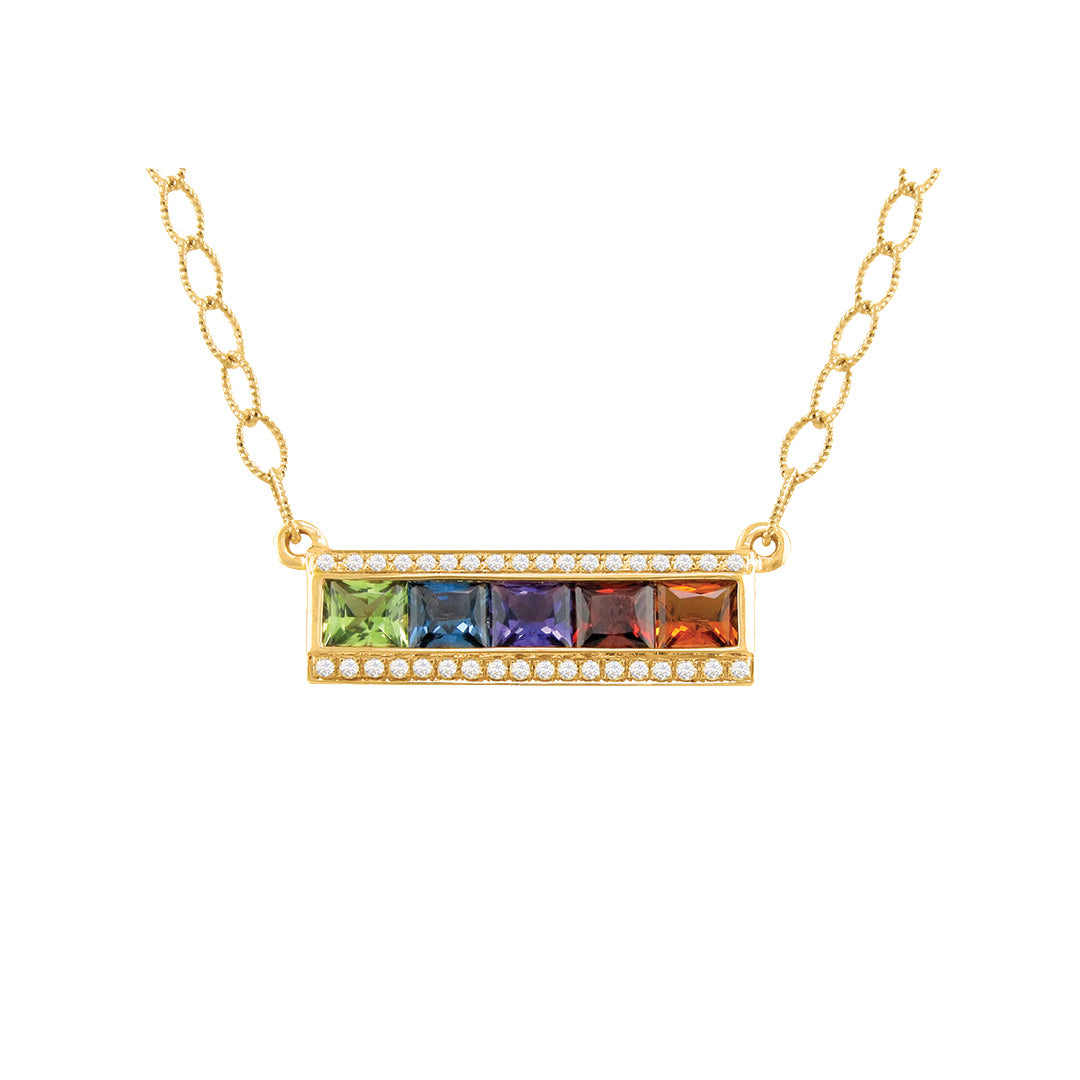 Eternal Love Bar Pendant Necklace with Multicolor Gemstones