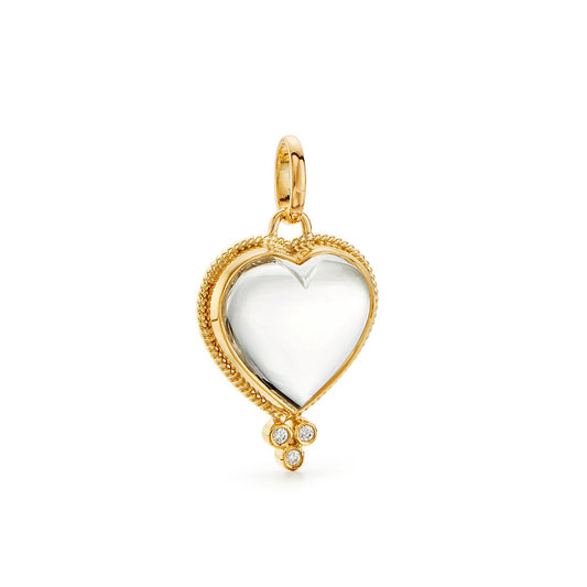 Medium Rock Crystal Heart Pendant with Diamonds