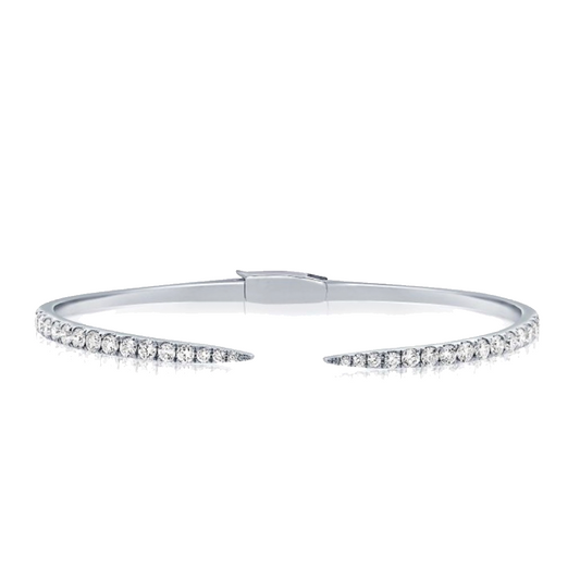 Diamond Open Cuff Bracelet with Pointed Ends in White Gold