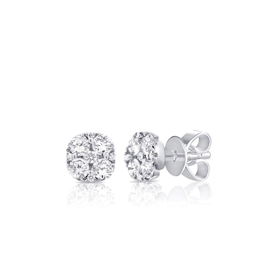 Diamond Cluster Stud Earrings in White Gold