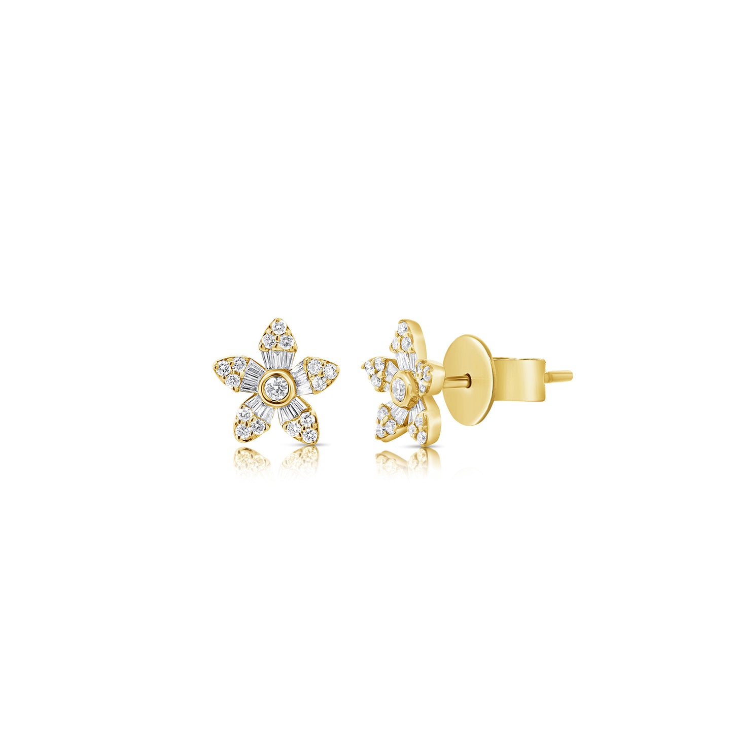 Diamond Flower Studs in Yellow Gold