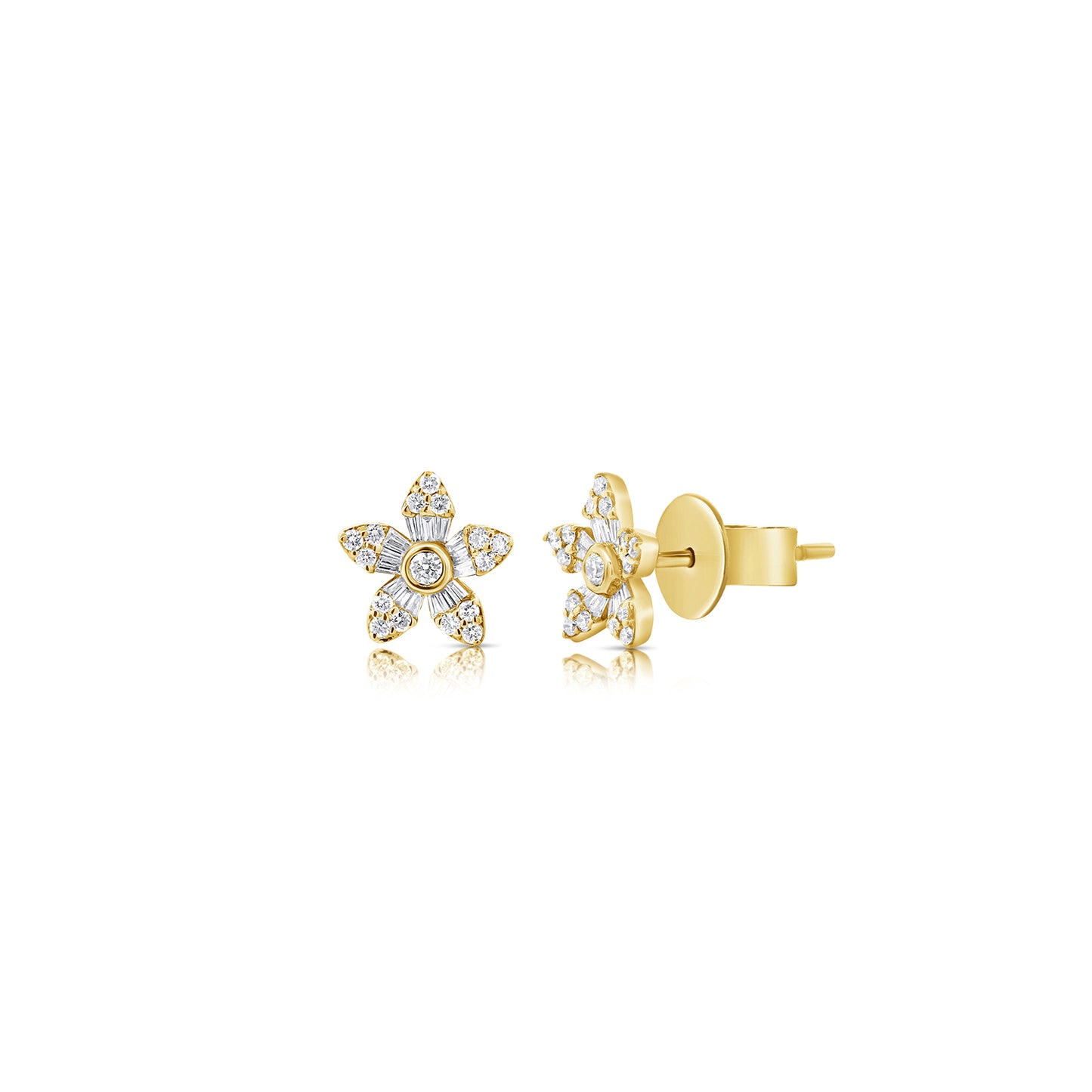 Diamond Flower Studs in Yellow Gold