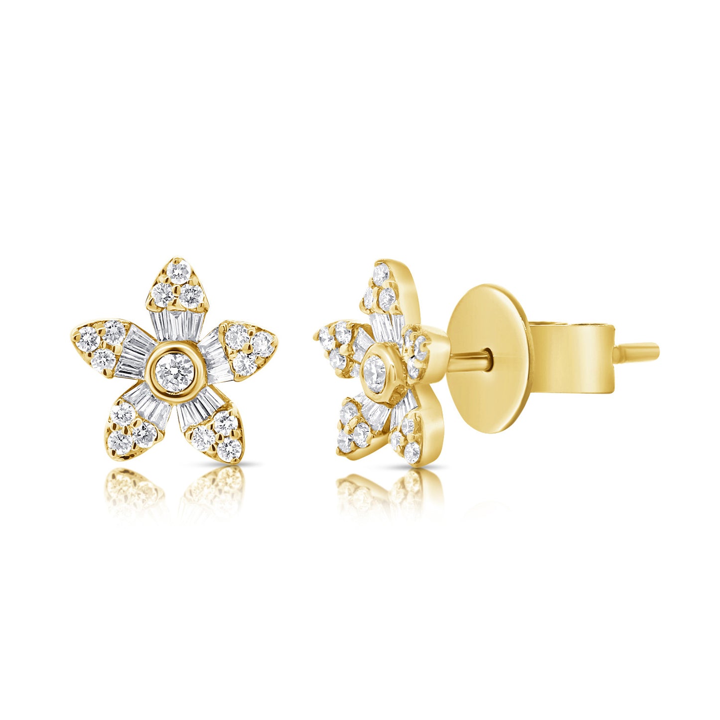 Diamond Flower Studs in Yellow Gold