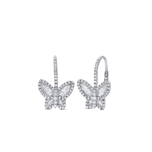 Baguette and Round Brilliant Diamond Butterfly Earrings