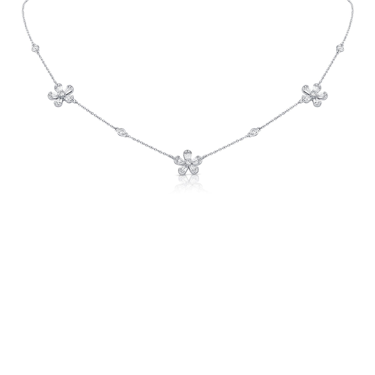 Diamond Flower Station Necklace