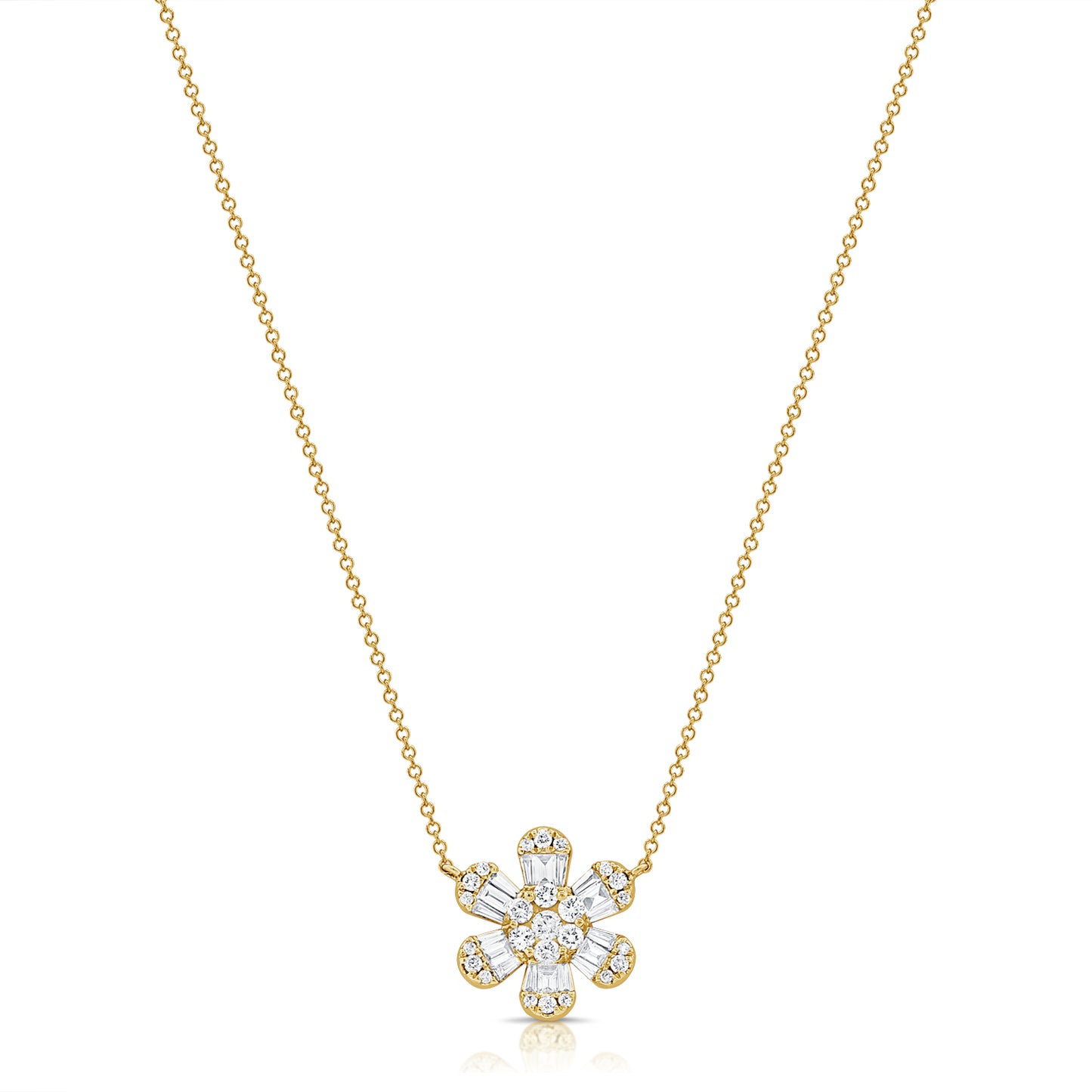 Diamond Flower Pendant Necklace in Yellow Gold