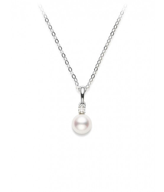 Akoya Pearl and Diamond Pendant in White Gold