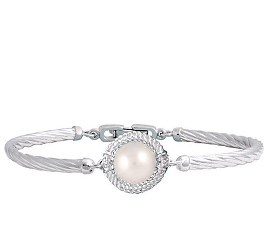 Pearl and Diamond Bracelet in Sterling Silver