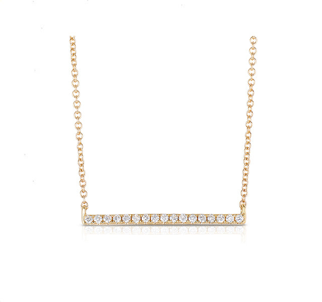 Yellow Gold Bar Necklace With Diamonds