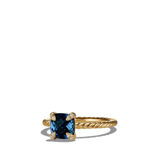 Chatelaine® Ring in 18K Yellow Gold with Hampton Blue Topaz and Diamonds, 7mm