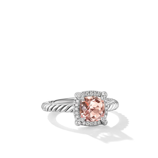 Petite Chatelaine® Pavé Bezel Ring in Sterling Silver with Morganite and Diamonds, 7mm