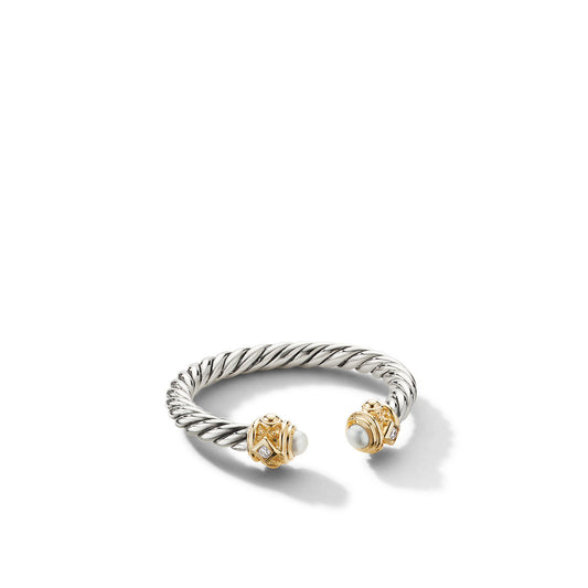 Renaissance Ring in Sterling Silver with 14K Yellow Gold, Pearls and Diamonds, 2.3mm