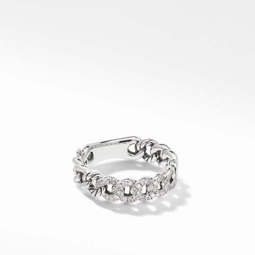 Belmont Curb Link Narrow Ring with Pavé Diamonds