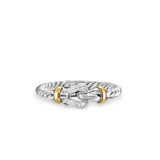 Petite Buckle Ring in Sterling Silver with 18K Yellow Gold and Diamonds, 2mm