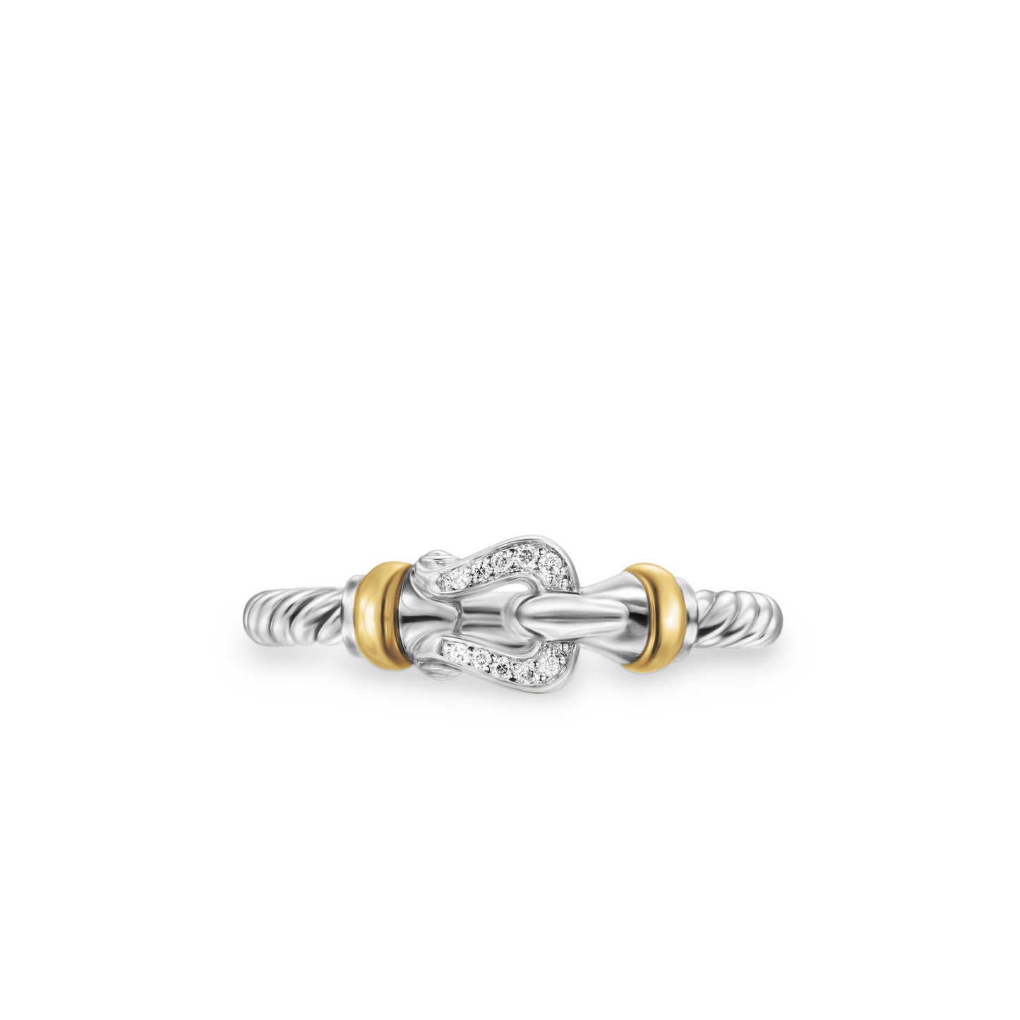 Petite Buckle Ring in Sterling Silver with 18K Yellow Gold and Diamonds, 2mm