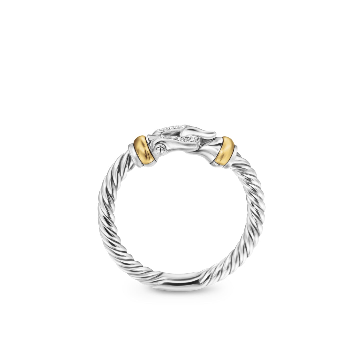 Petite Buckle Ring in Sterling Silver with 18K Yellow Gold and Diamonds, 2mm