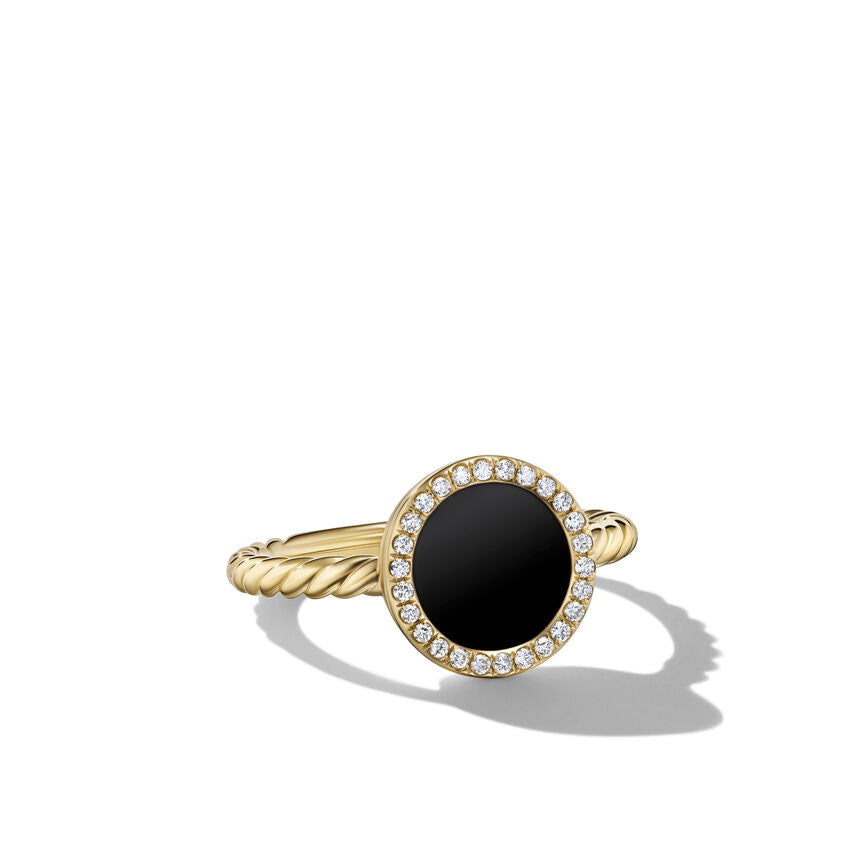 Petite DY Elements® Ring in 18K Yellow Gold with Black Onyx and Pavé Diamonds