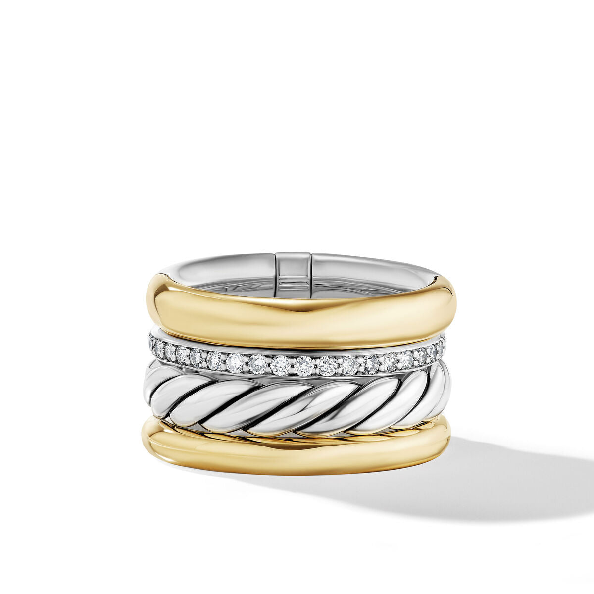 DY Mercer Multi Row Ring in Sterling Silver with 18K Yellow Gold and Pavé Diamonds