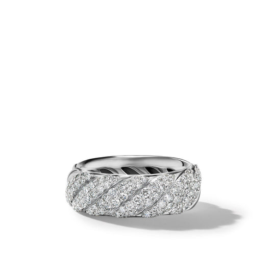 Sculpted Cable Band Ring in Sterling Silver with Diamonds, 7.5mm