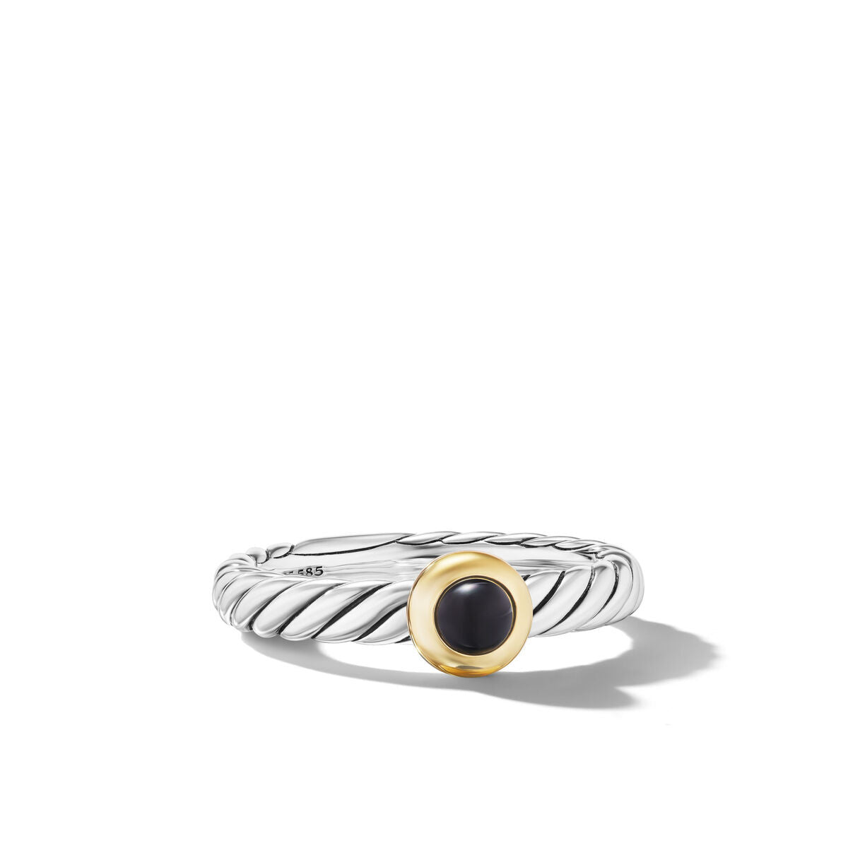 Petite Modern Cable Ring in Sterling Silver with 14K Yellow Gold and Black Onyx, 2.8mm