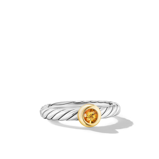 Petite Cable Ring in Sterling Silver with 14K Yellow Gold and Citrine, 2.8mm