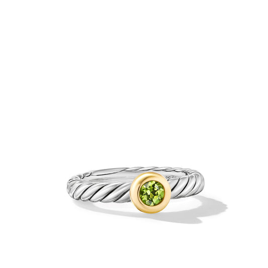 Petite Cable Ring in Sterling Silver with 14K Yellow Gold and Peridot, 2.8mm