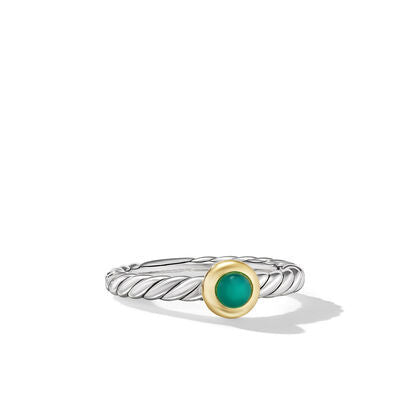 Petite Cable Ring in Sterling Silver with 14K Yellow Gold and Green Onyx, 2.8mm