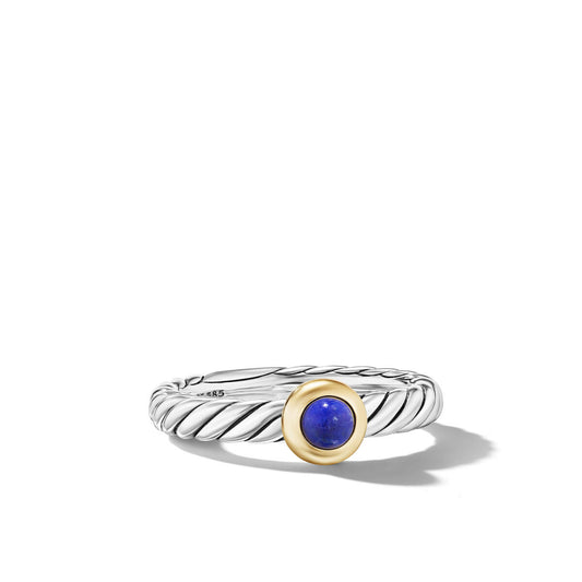 Petite Cable Ring in Sterling Silver with 14K Yellow Gold and Lapis Lazuli, 2.8mm