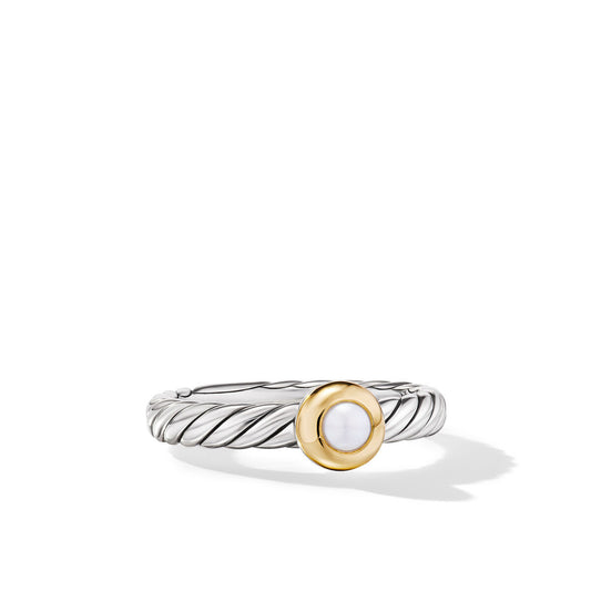 Petite Cable Ring in Sterling Silver with 14K Yellow Gold and Pearl, 2.8mm