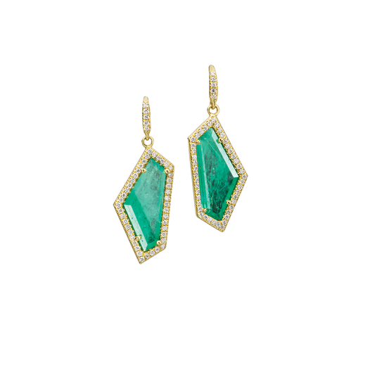 'Mischa' Emerald Geometric Shaped Earrings with Diamonds