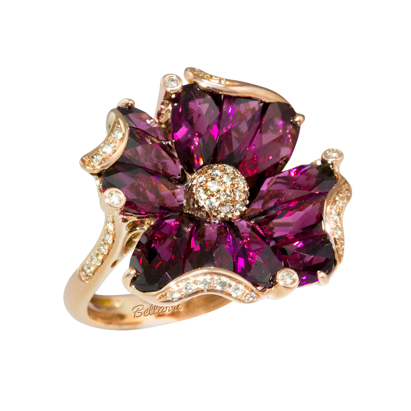 Mademoiselle Collection Floral Ring with Rhodolite Garnet and Diamonds