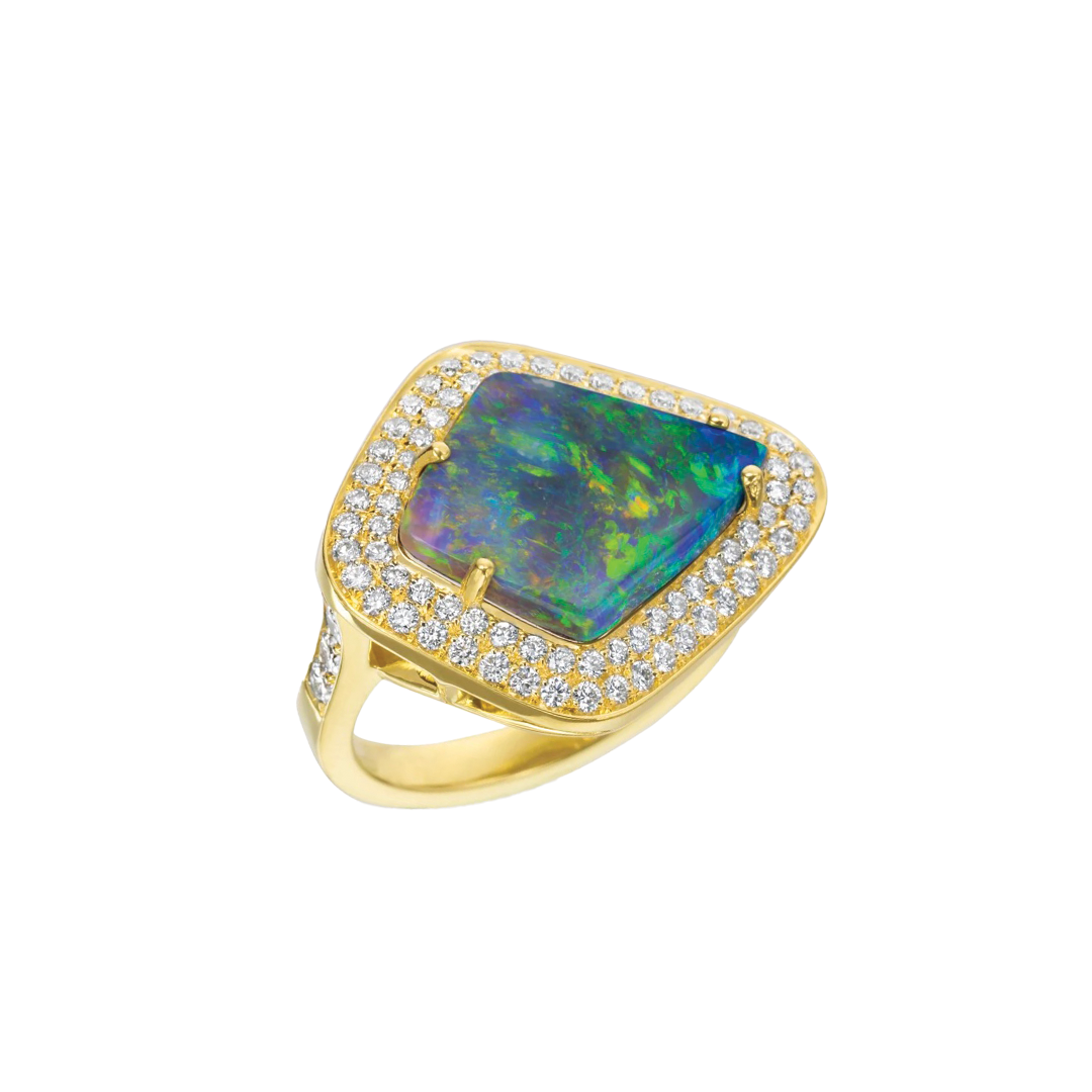 'Sophie' Boulder Opal Kite Shaped Ring with Diamonds