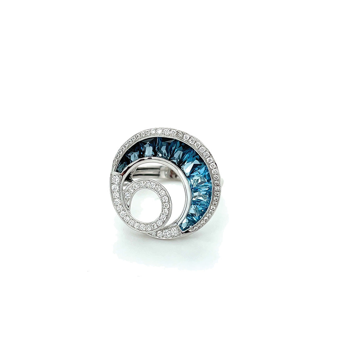 Malibu Wave Ring with Blue Topaz and Diamonds