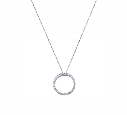 Small Diamond Circle Pendant in White Gold