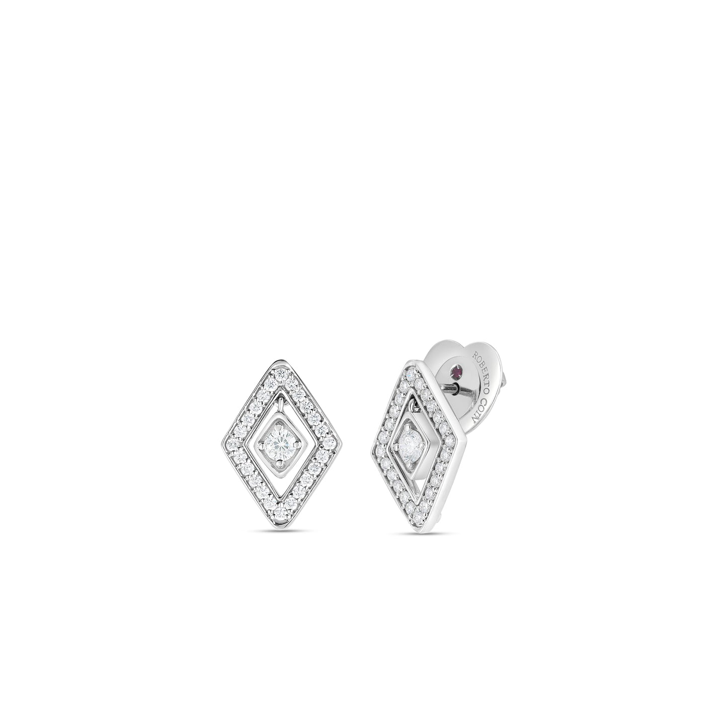 Lozenge Stud Earrings in White Gold