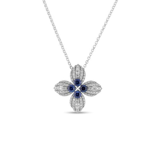 Love In Verona Diamond and Blue Sapphire Flower Necklace