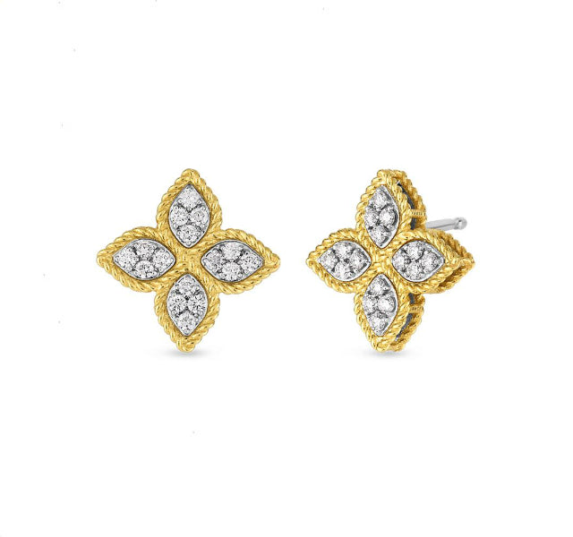 Princess Flower Diamond Stud Earrings in Gold