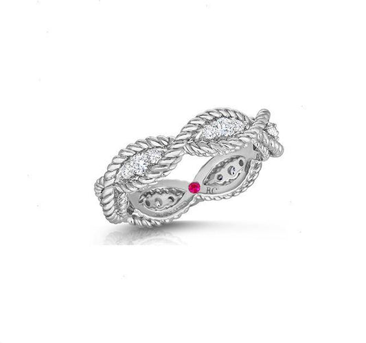 Barocco Braided Diamond Ring in White Gold