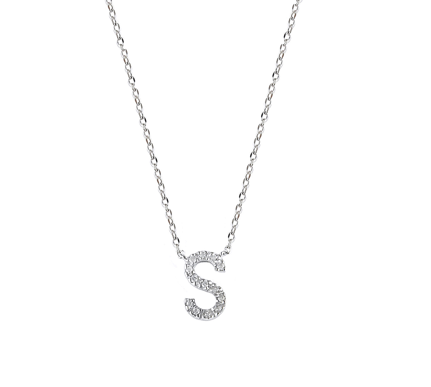 Diamond Letter "S" Necklace in Sterling Silver